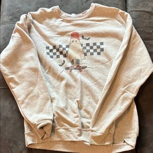 Jerzees Gray Crewneck Sweater with Ghost Design
